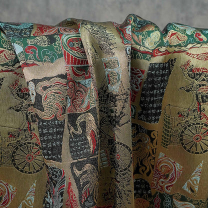 Gold Thread Song Brocade Jacquard Fabric, Tibetan Style, 59" Wide