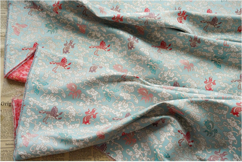 Butterfly Brocade Fabric: Gold Thread Nishijin Kimono Fabric, 57"W