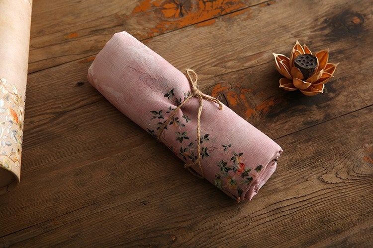 Light Pink Phoenix Print Ramie Fabric - 57"W - Sewing, Costume, Decor