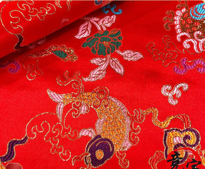 Silk Brocade Fabric: Carp Leaping Dragon Gate Pattern, 59"W