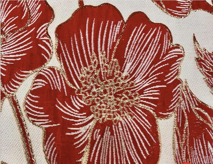 Lotus Brocade Fabric: 59"W Jacquard Satin Damask, Cheongsam Sewing