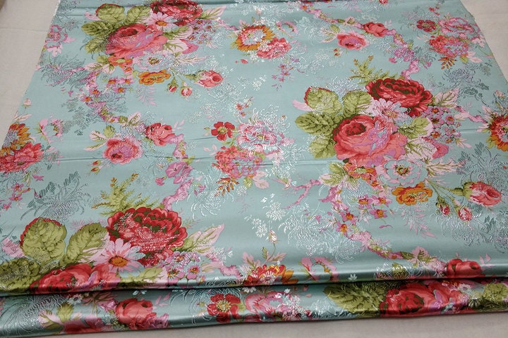 Silk Brocade Fabric: Peony Floral Design, Chinese Wedding Fabric