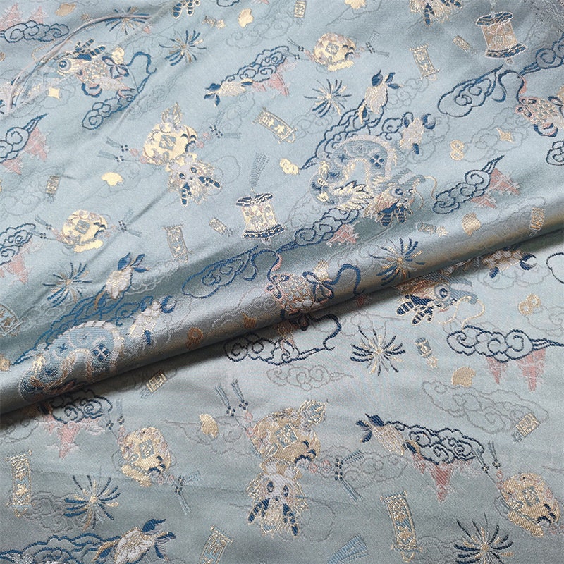 Vintage Jacquard Fabric: Gold Thread Butterfly Flower Upholstery - 57"W
