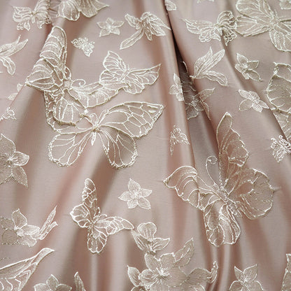Gold Thread Butterfly Jacquard Fabric: 3D Foil Texture, 56"W, By The Meter