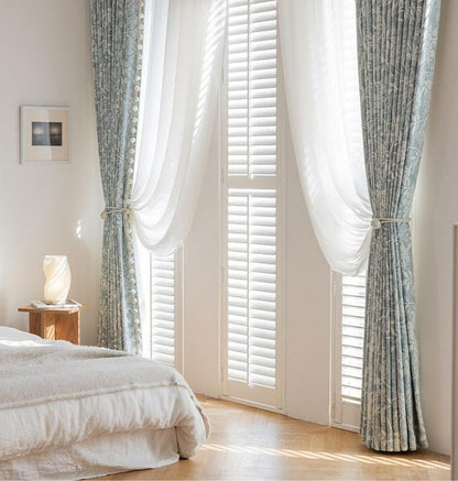 Luxury Blue Chenille Jacquard Curtain Fabric ��� High Blackout Drapery Material, 114��� Height, Sold by the Meter, Cont