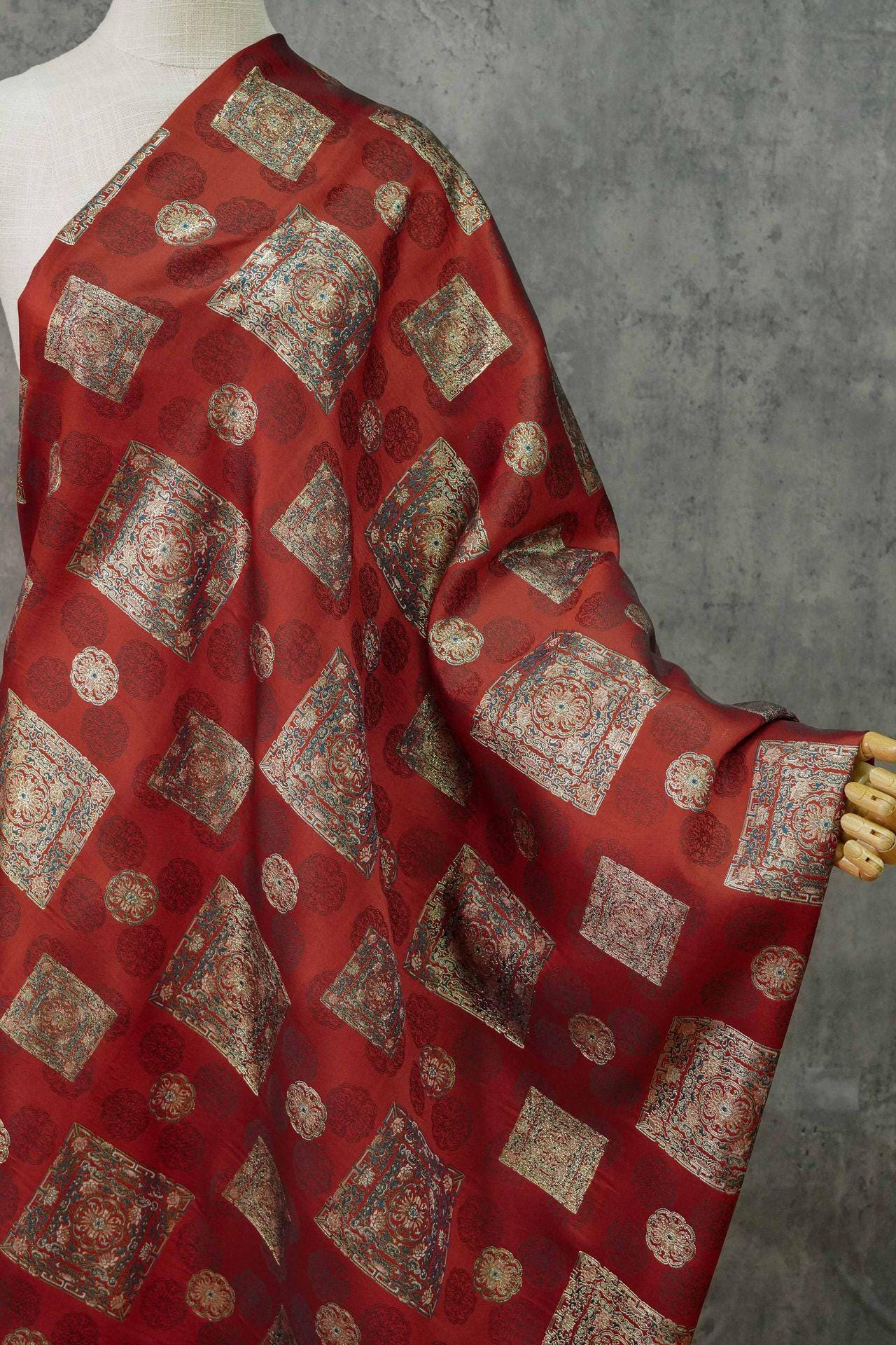 Song Brocade Fabric: 63"W Silk Rayon Blend, Tibetan Style