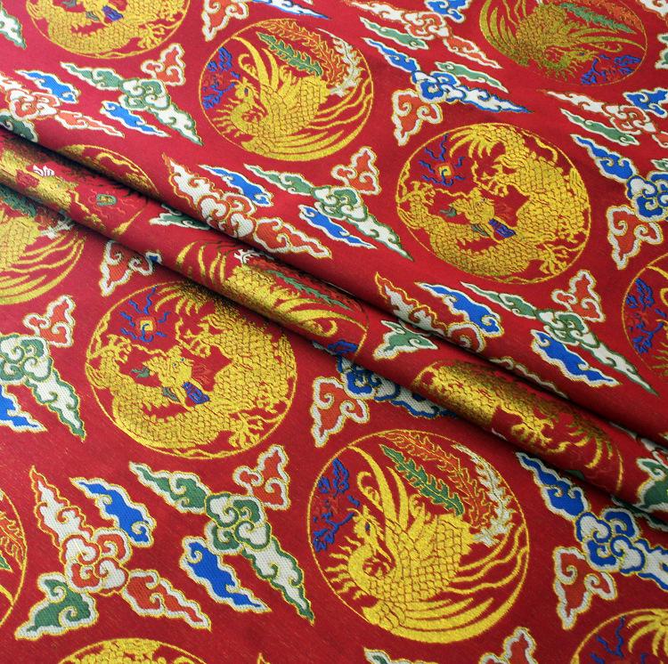 Red Chinese Brocade Fabric: Dragon & Cloud Jacquard (56" Wide)