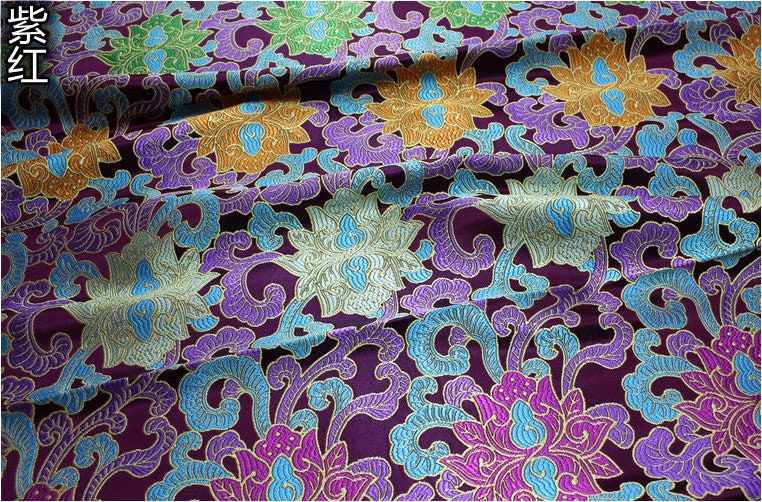 Lotus Brocade Fabric: Chinese Qipao Sewing & Upholstery (29.5" Wide)