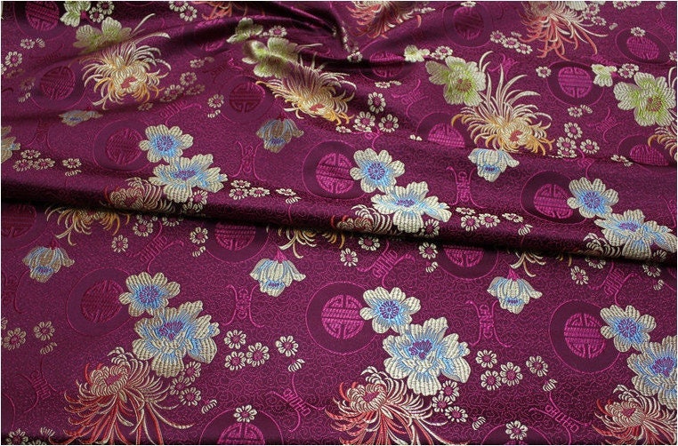 Chrysanthemum Brocade Fabric: Silk Rayon Jacquard, 29.5" Wide