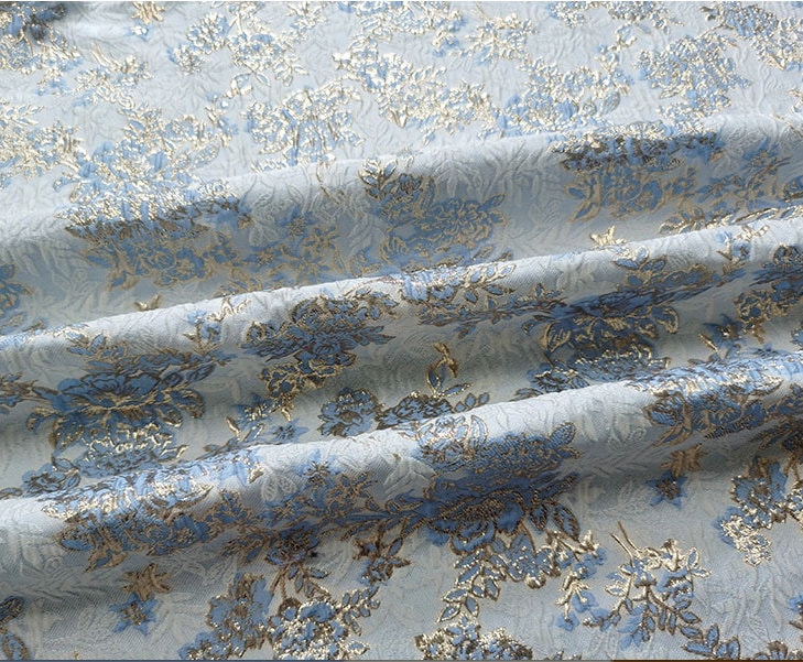 Gold Thread Floral Jacquard Fabric: 3D Texture Designer Sewing Material