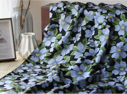 Tissu jacquard à motif floral : style peinture à l’huile rétro, 150 cm de large