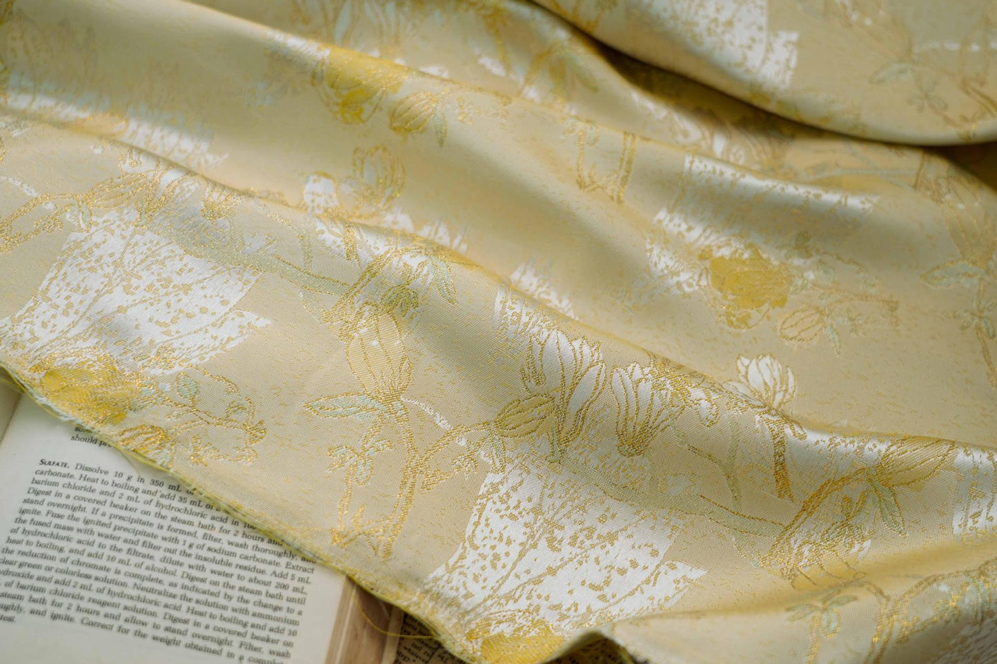 Gold Thread Floral Brocade Fabric: 59"W Jacquard Damask, Costume Decor