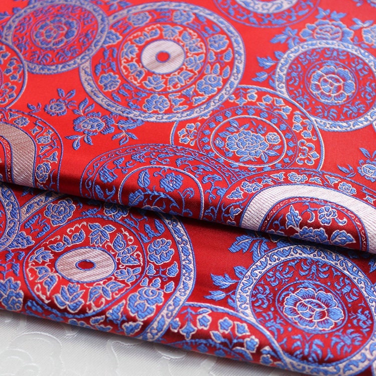 Red Silk Brocade Fabric: Chinese Cheongsam Style, 29.5"W
