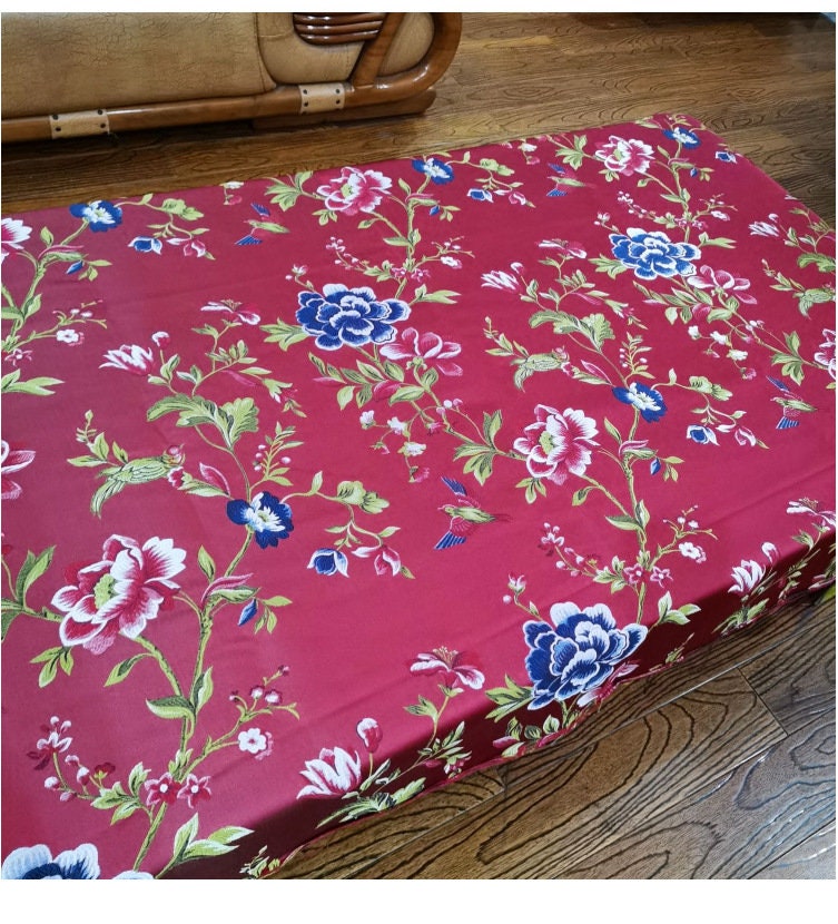 Birds and Flowers Jacquard Fabric: Silk Rayon Blend, 118" Wide