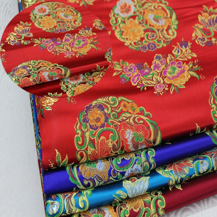 Floral Brocade Chinese Satin Fabric: 29" Wide (By The Meter)