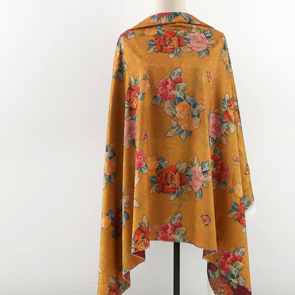 Floral Jacquard Rayon Fabric: 59"W Tea Silk, Costume & Decor