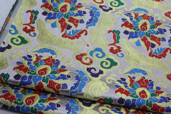 Floral Brocade Fabric: Chinese Style Jacquard Silk Rayon Blend