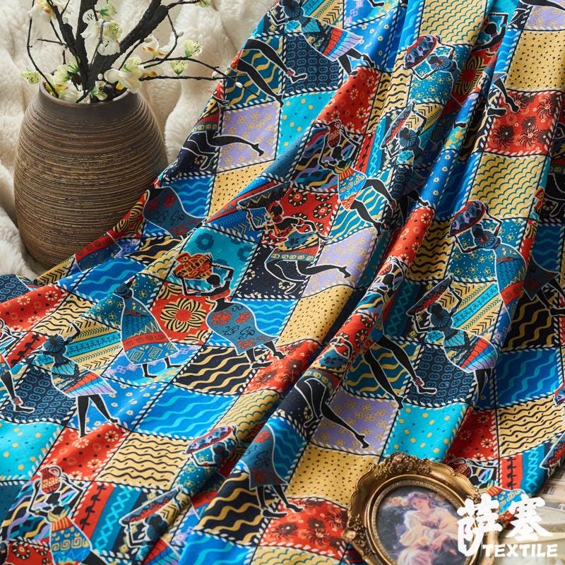Tissu bohème en coton et lin imprimé : Matière colorée pour la confection de vêtements