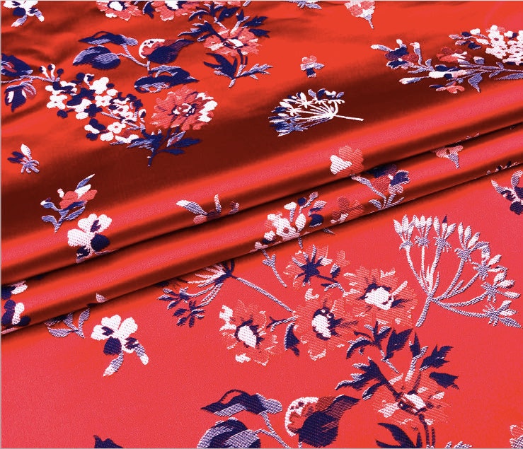 Ginseng Flower Damask Brocade Fabric: 59" Wide Silk Rayon Blend