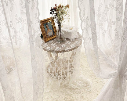 French Lace Curtain Fabric: Rose Wavy Yarn, 110" Height