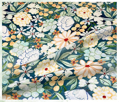 Tissu en coton imprimé numérique à motif floral des profondeurs marines ���� Quilting, confection de vêtements, couture, matériel de loisirs créatifs"Large