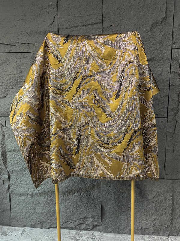 Gold Thread Jacquard Fabric: 3D Mountain Design, 59" Wide