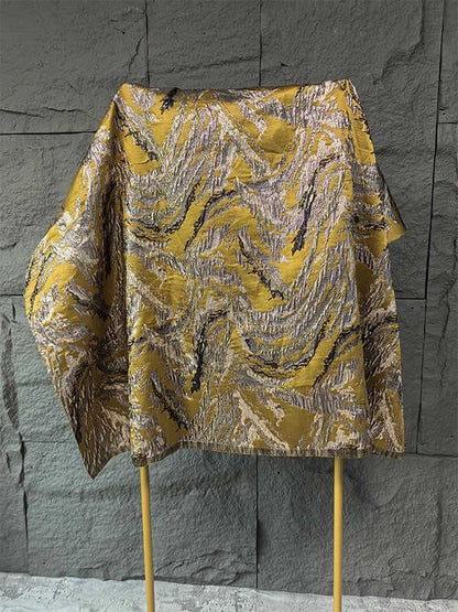 Gold Thread Jacquard Fabric: 3D Mountain Design, 59" Wide