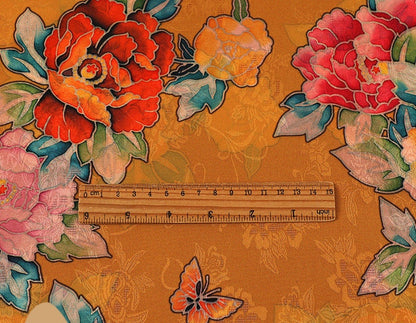 Floral Jacquard Rayon Fabric: 59"W Tea Silk, Costume & Decor