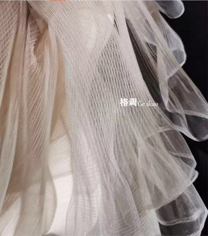 Pleated Tulle Mesh Fabric | Stiffened Silhouette, 59" Wide