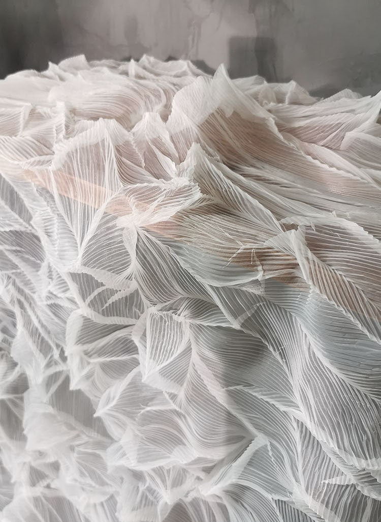 Crinkled Smoky Textured Fabric: 57"W Polyester Wedding Gown Material