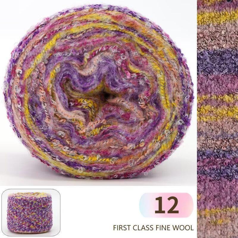 Fil de soie mohair teint à la main : Laine à tricoter dégradée arc-en-ciel (50 g/100 m)