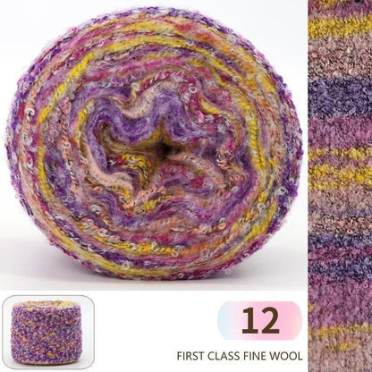 Fil de soie mohair teint à la main : Laine à tricoter dégradée arc-en-ciel (50 g/100 m)