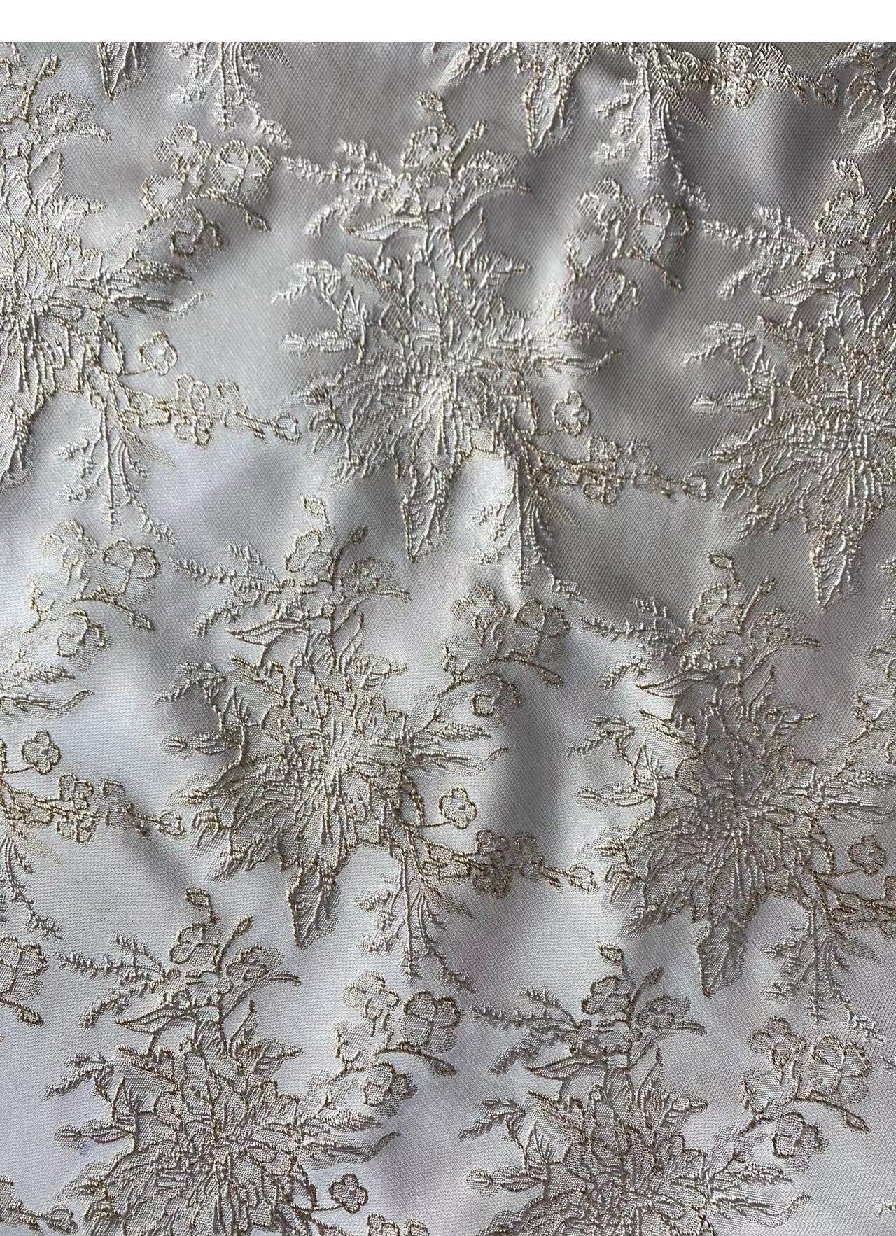 Gold Thread Damask Fabric: Retro 3D Jacquard, 57" Wide, By The Meter