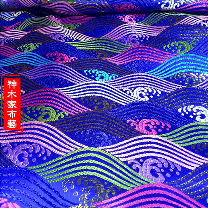 Tissu brocart de soie et rayonne à motif vagues océaniques : 75 cm de large (matériau de couture)