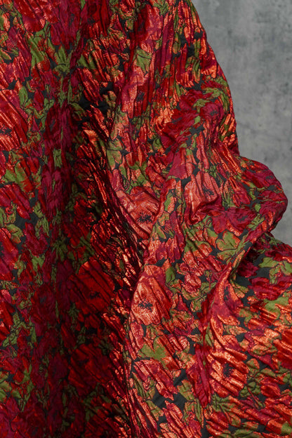Tissu jacquard à motif floral abstrait en relief 3D avec fil doré, largeur 57 pouces