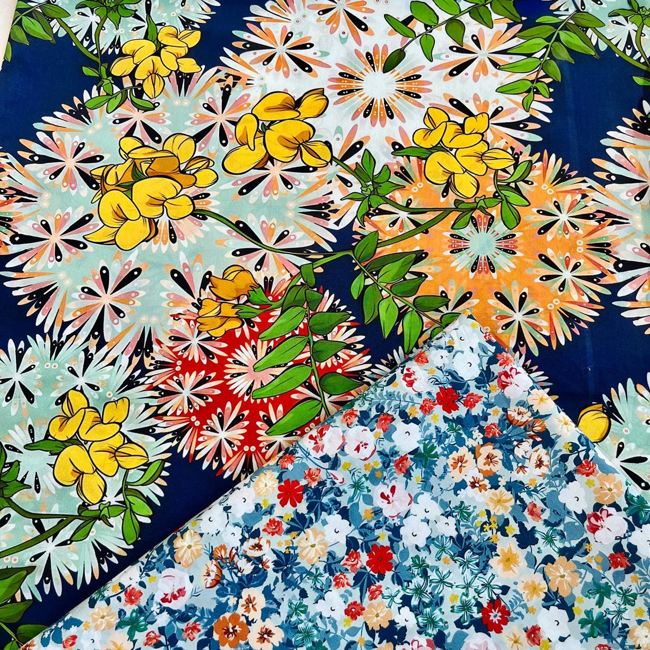 Floral Cotton Fabric: 60s Style Print, 59" Wide