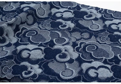 Jacquard Denim Fabric: 3D Cloud Pattern, Thick Cotton - 59"