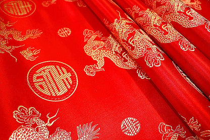 Red Dragon Brocade Fabric: 35"W Rayon Sewing & Upholstery