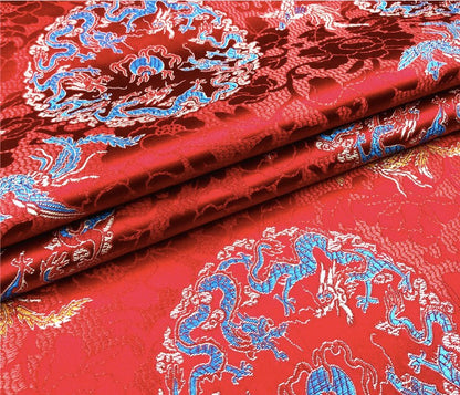 Dragon Brocade Fabric: Multicolor Chinese Silk Rayon Blend (29.5" Wide)