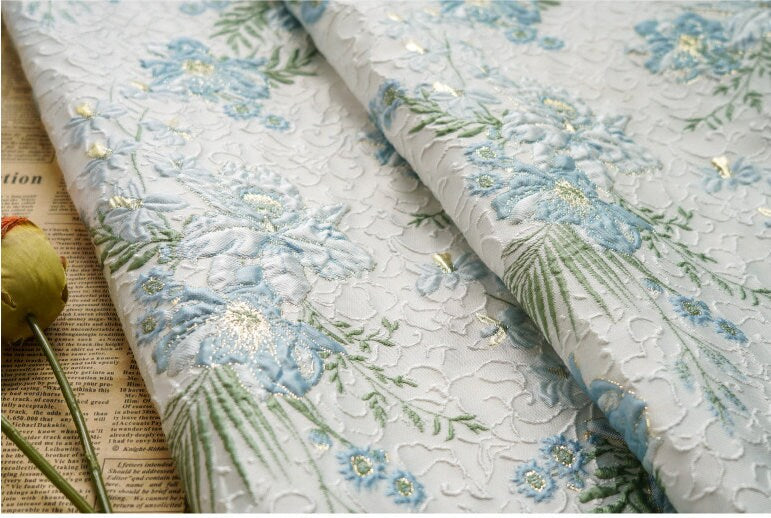 Floral Jacquard Fabric: Gold Thread, 3D Butterfly Texture, 55" Wide