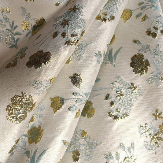 Reversible Gold Floral Jacquard Fabric: Embossed Upholstery Sewing, 57"W
