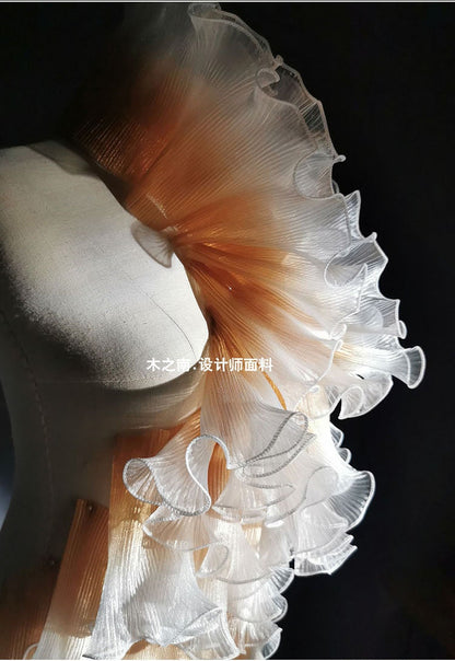 Pleated Ruffle Organza Fabric: 3D Folds, Stiff Texture - 5.9" Wide