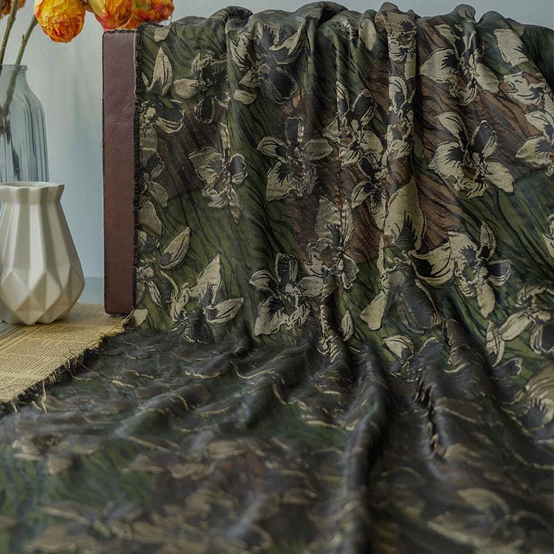 Gold Thread Jacquard Fabric: 3D Flower Design, Upholstery & Costume