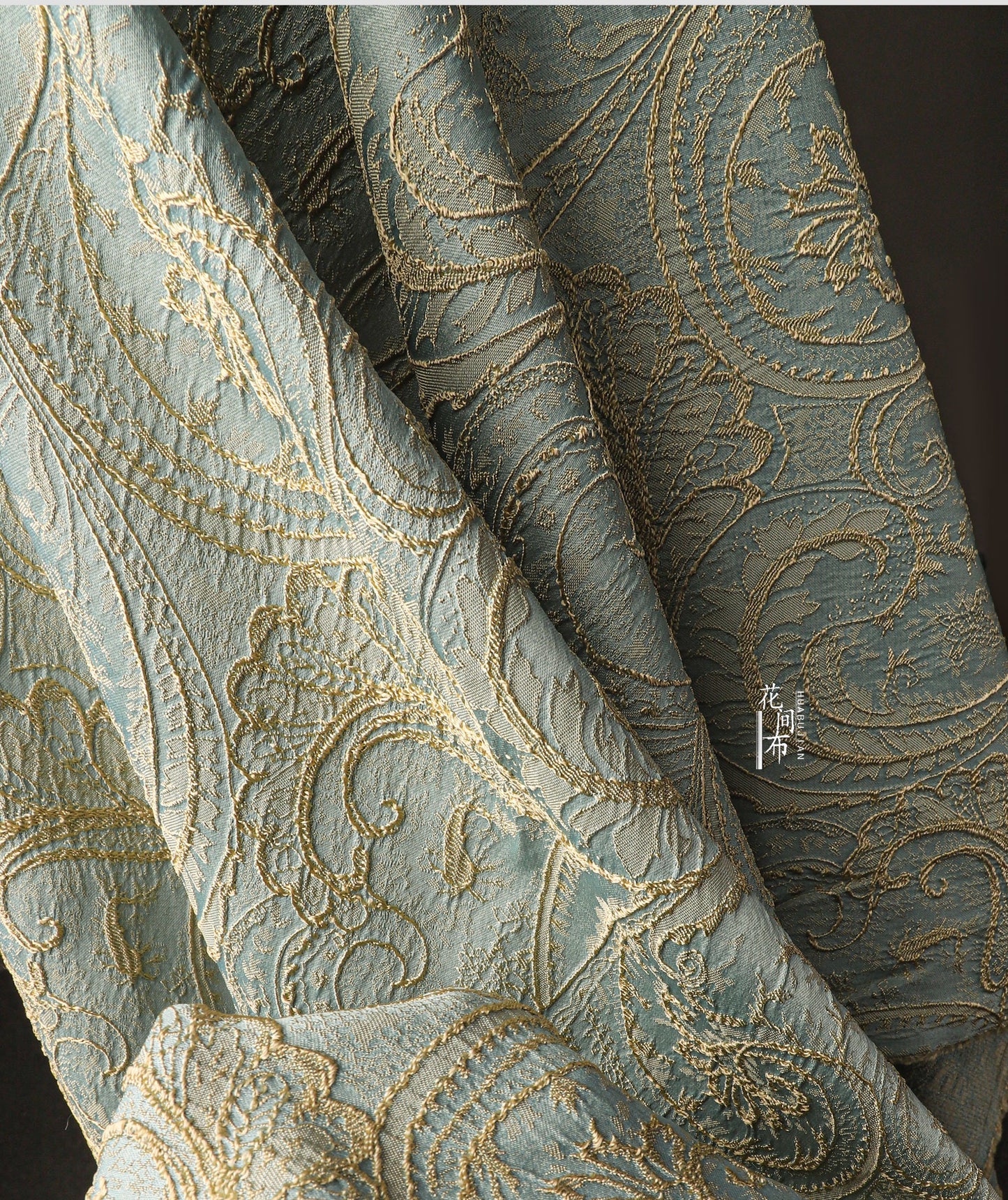 Gold Jacquard Fabric: 56" Wide Cotton Linen Blend, By The Meter