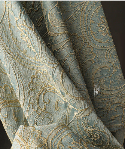 Gold Jacquard Fabric: 56" Wide Cotton Linen Blend, By The Meter
