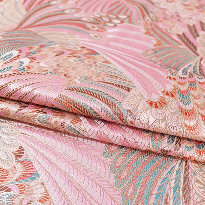 Tissu damassé rose : tissage queue de phénix chinois de 35 pouces de large