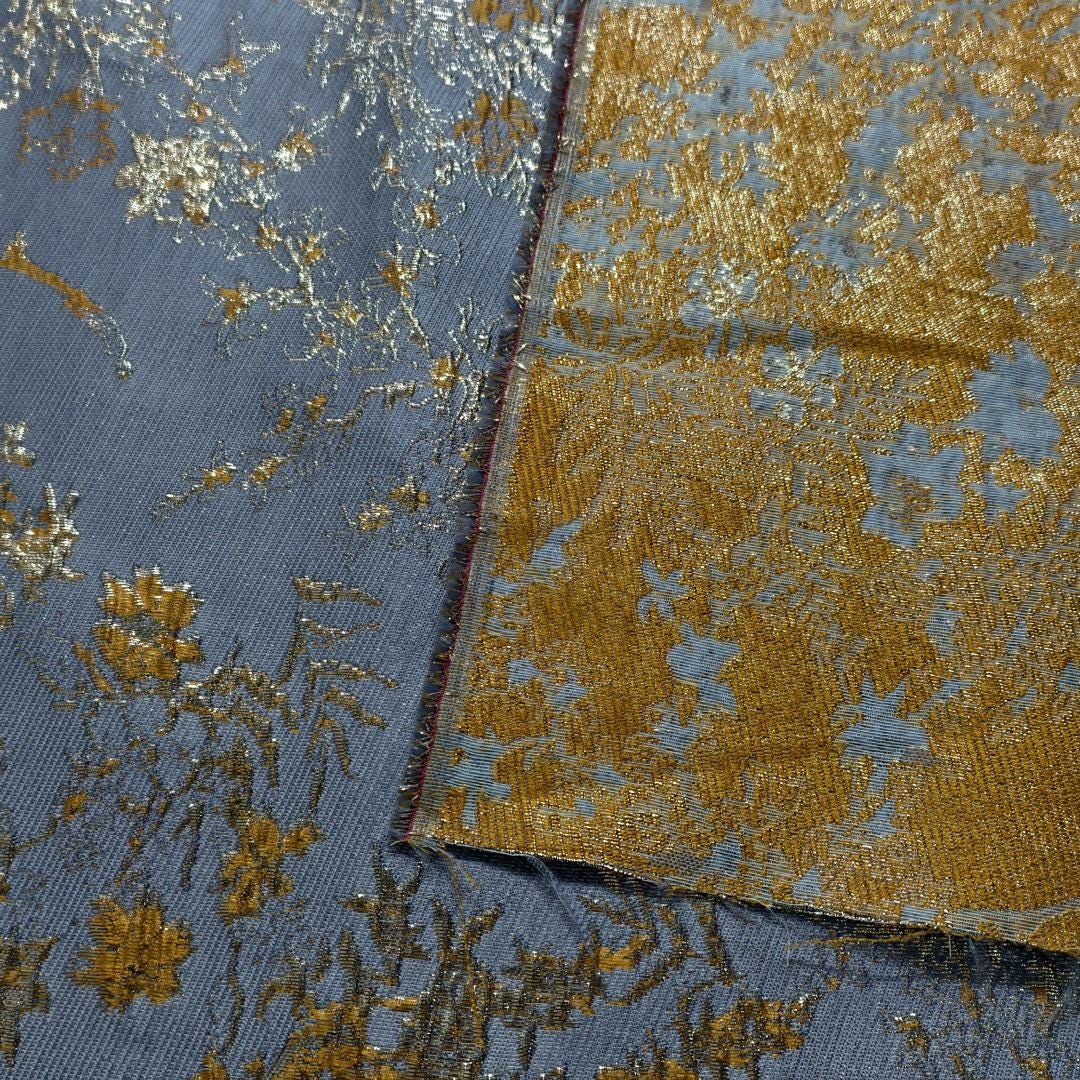 Burnt Orange Gold Thread Jacquard Fabric: 52" Wide Cotton Blend