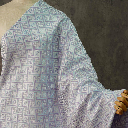 Tissu damassé jacquard Wanji : revêtement d’ameublement japonais violet et bleu, 147 cm de large