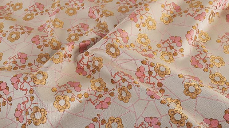 Plum Blossom Silk Brocade Fabric: Gold Cheongsam Qipao Material