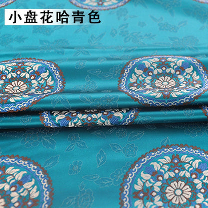 Tissu brocart jacquard bleu sarcelle : robe mongole chinoise, 75 cm de large